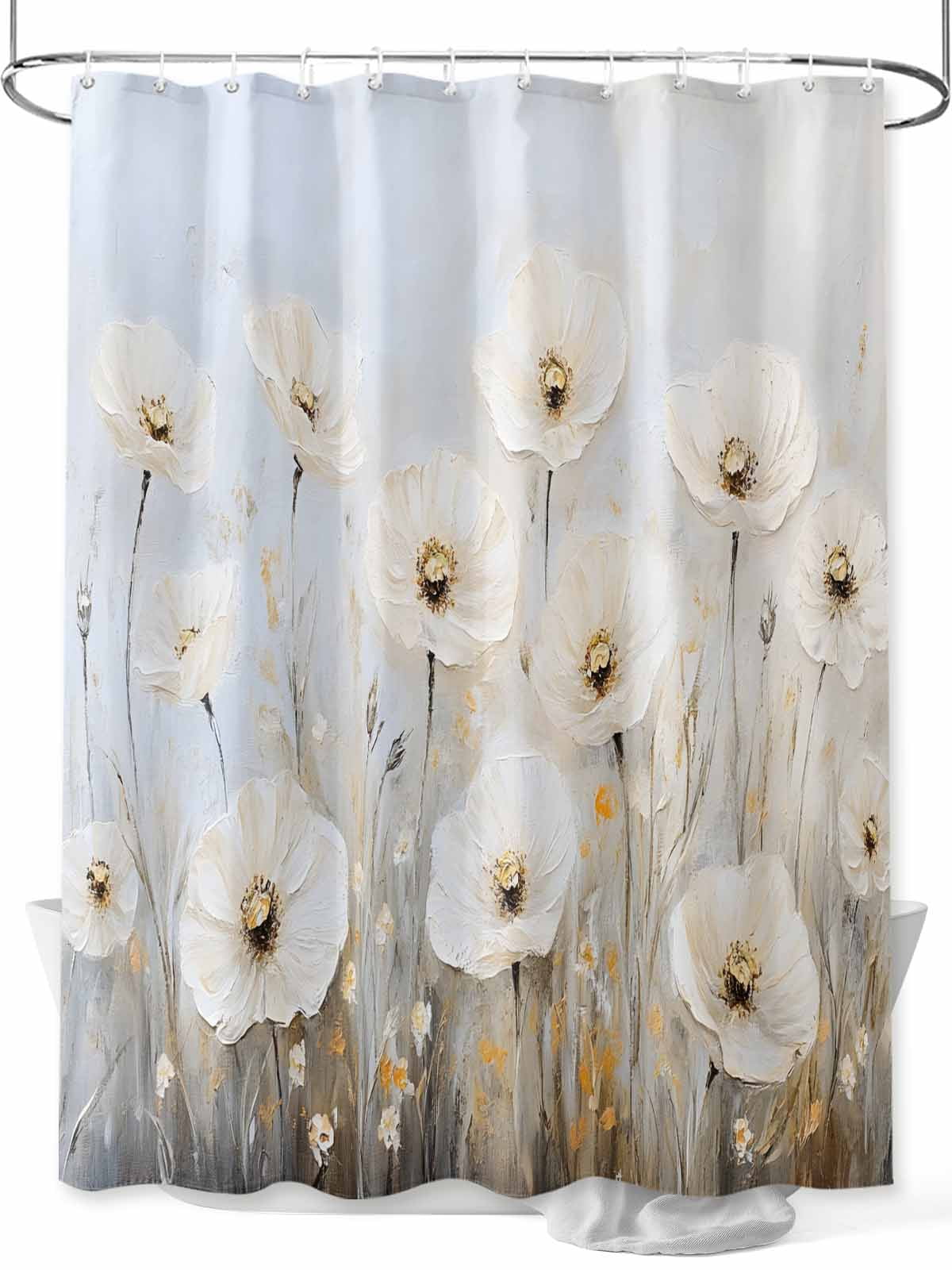 Treory Elegant Shower Curtain Set - White Jasmine Floral, Waterproof Fabric, 72x72 Inches, Farmhouse Decor - View #12