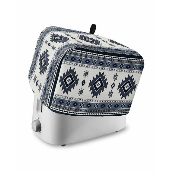 Fsddascl Dark Blue Boho Small Toaster Cover 2 Slice, Kitchen Appliance Covers, Farmhouse Neutral Abstract Geometric Toaster Oven Cover with Loop, Bread Machine Cover Polyester Dust Cover Protection