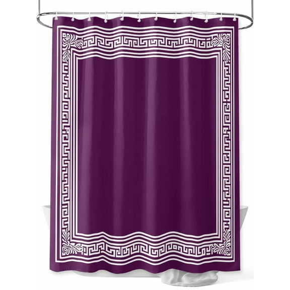 Fsddascl Dark Purple Greek Key Shower Curtain Set - Standard 72" x 72" Washable Bathtub Curtain with 12 Hooks, Geometric Greece Ancient Farmhouse Geo Waterproof Fabric Shower Curtains for Bathroom