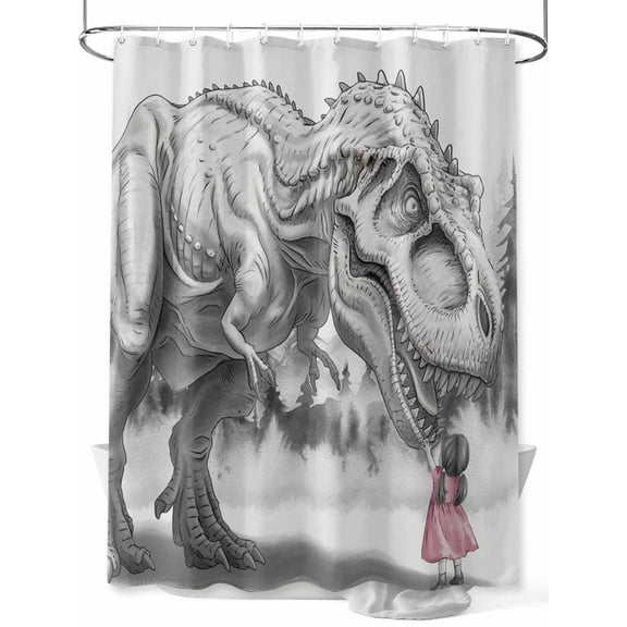 Fsddascl Dinosaurs Girl Shower Curtain Set - Extra Long 72" x 96" Washable Bathtub Curtain with 12 Hooks, Gray Funny Cartoon Animals Forest Waterproof Fabric Stall Shower Curtains for Bathroom