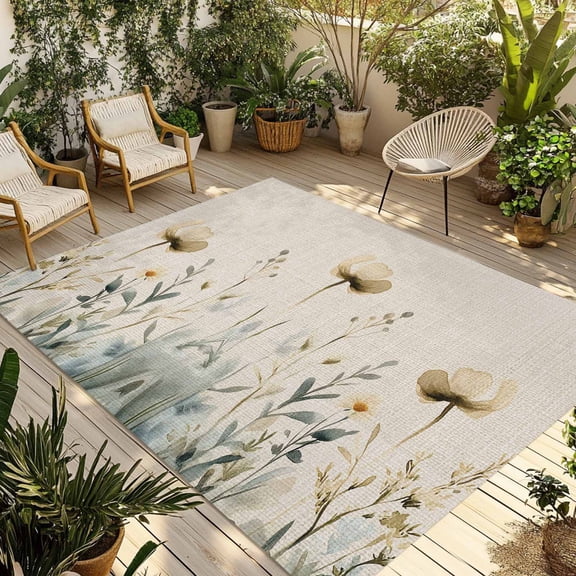 Fsddascl Elegant Spring Floral Outdoor Rug for Patio/Deck/Porch, Non-Slip Large Area Rug 4 x 6 Ft, Pastoral Summer Flowers Rustic Indoor Outdoor Rugs Washable Area Rugs, Camping Rug Carpet