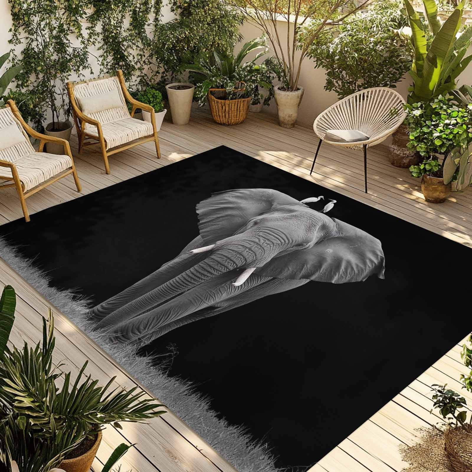 Fsddascl Elephant Bird Outdoor Rug for Patio/Deck/Porch, Non-Slip Large ...