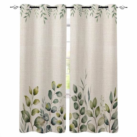 Fsddascl Eucalyptus Blackout Curtains for Bedroom/Living Room, Thermal Insulated Kitchen Curtains, Sage Green Farmhouse Leaf Pastoral Plant Grommet Darkening Window Treatment Drapes 27.5"x39"x2