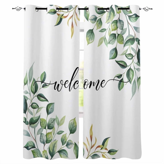 Fsddascl Eucalyptus Blackout Curtains for Bedroom/Living Room, Thermal Insulated Kitchen Curtains, Sage Green Vines Branch Watercolor Plant Grommet Darkening Window Treatment Drapes 27.5"x39"x2