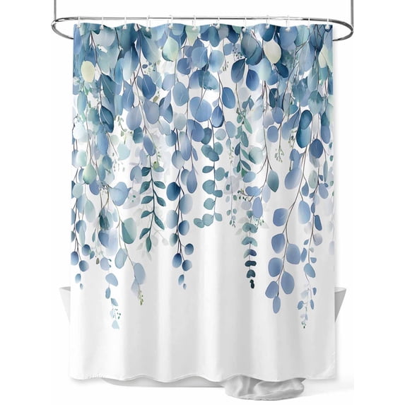 Fsddascl Eucalyptus Blue Shower Curtain Set - Standard 72" x 72" Washable Bathtub Curtain with 12 Hooks, Farmhouse Leaves Summer Spring Waterproof Fabric Stall Shower Curtains for Bathroom/Bathtub