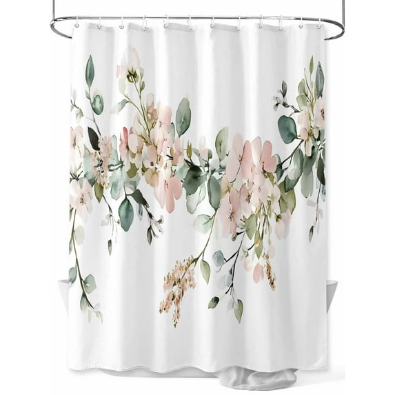Fsddascl Eucalyptus Floral Shower Curtain Set - 48" x 72" Washable Bathtub Curtain with 12 Hooks, Vintage Spring Botanical Leaves Waterproof Fabric Stall Shower Curtains for Bathroom/Bathtub Décor
