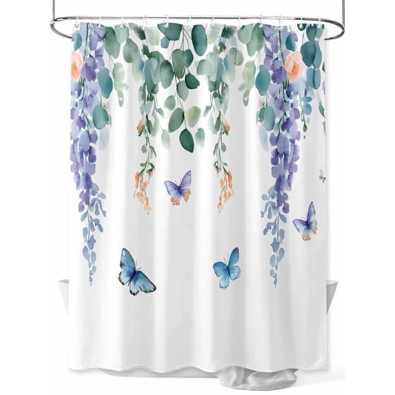 Fsddascl Eucalyptus Leaves Shower Curtain Set - 54" x 78" Washable Bathtub Curtain with 12 Hooks, Watercolor Botanical Floral Butterfly Waterproof Fabric Stall Shower Curtains for Bathroom/Bathtub