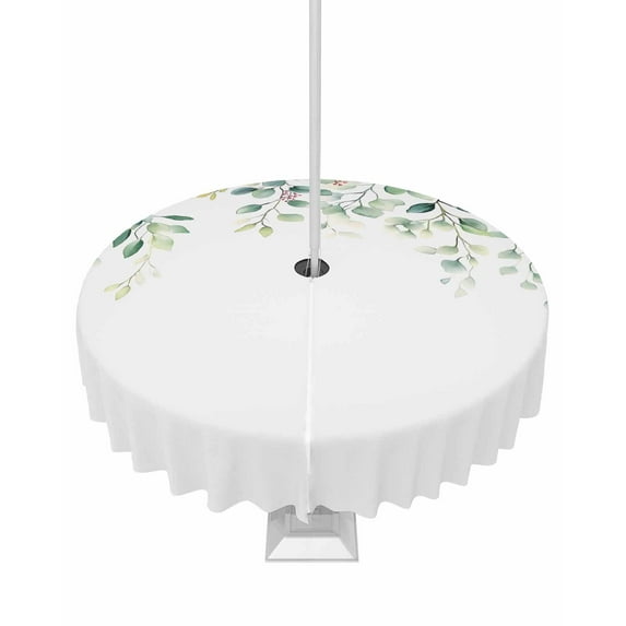 Fsddascl Eucalyptus Outdoor Tablecloth - 60 Inch Round Dining Table Cover, Aesthetic Fruit Rustic Chic Greenery Plant Waterproof Outdoor Table Cloth with Umbrella Hole & Zipper for Picnic/Patio
