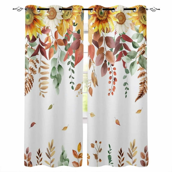 Fsddascl Fall Eucalyptus Blackout Curtains for Bedroom/Living Room, Thermal Insulated Kitchen Curtains, Thanksgiving Farmhouse Floral Leaves Grommet Darkening Window Treatment Drapes 52"x72"x2