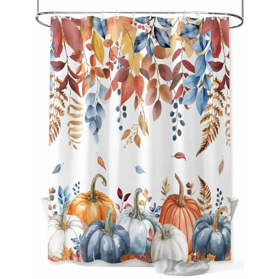 Fsddascl Fall Eucalyptus Pumpkins Shower Curtain Set - Standard 72" x 72" Washable Bathtub Curtain with 12 Hooks, Thanksgiving Blue Autumn Leaves Waterproof Fabric Stall Shower Curtains for Bathroom
