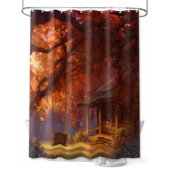 Fsddascl Fall Forest Shower Curtain Set - Standard 72" x 72" Washable Bathtub Curtain with 12 Hooks, Farmhouse Red Trees Cabin Nature Scenery Waterproof Fabric Stall Shower Curtains for Bathroom