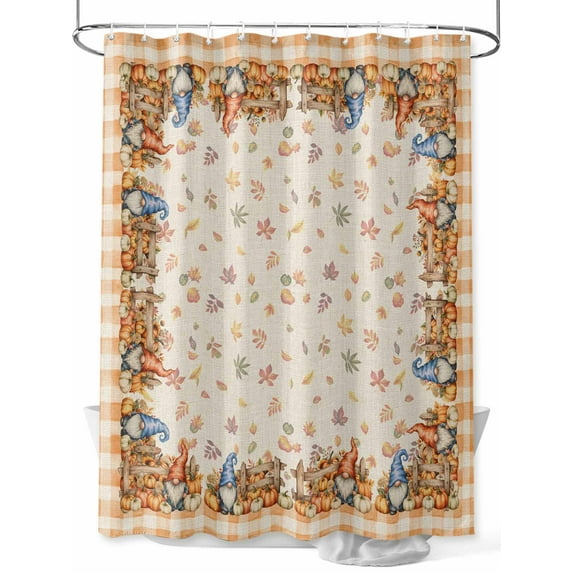 Fsddascl Fall Gnomes Shower Curtain Set - 72" x 78" Washable Bathtub Curtain with 12 Hooks, Pumpkin Thanksgiving Autumn Leaves Retro Plaid Waterproof Fabric Stall Shower Curtains for Bathroom/Bathtub