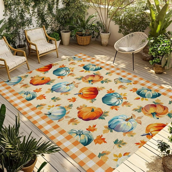 Fsddascl Blue Fall Pumpkins Outdoor Rug for Patio/Deck/Porch, Non-Slip ...