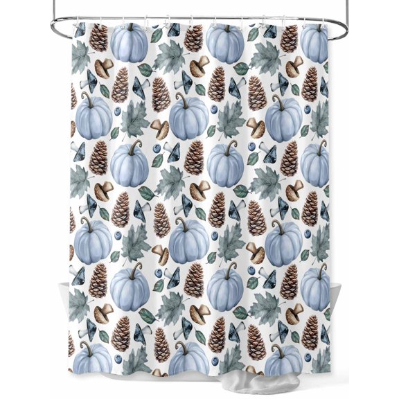 Fsddascl Fall Pumpkins Shower Curtain Set - Standard 72" x 72" Washable Bathtub Curtain with 12 Hooks, Thanksgiving Maple Country Mushrooms Waterproof Fabric Stall Shower Curtains for Bathroom