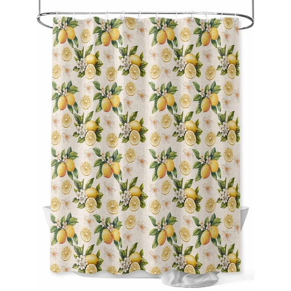 Fsddascl Farm Lemon Shower Curtain Set - Extra Long 72" x 96" Washable Bathtub Curtain with 12 Hooks, Summer Fruit Spring Flower Pastoral Waterproof Fabric Stall Shower Curtains for Bathroom/Bathtub