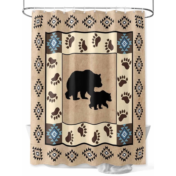 Fsddascl Farmhouse Bear Shower Curtain Set - 48" x 72" Washable Bathtub Curtain with 12 Hooks, Country Vintage Animals Paw Print Brown Waterproof Fabric Stall Shower Curtains for Bathroom/Bathtub