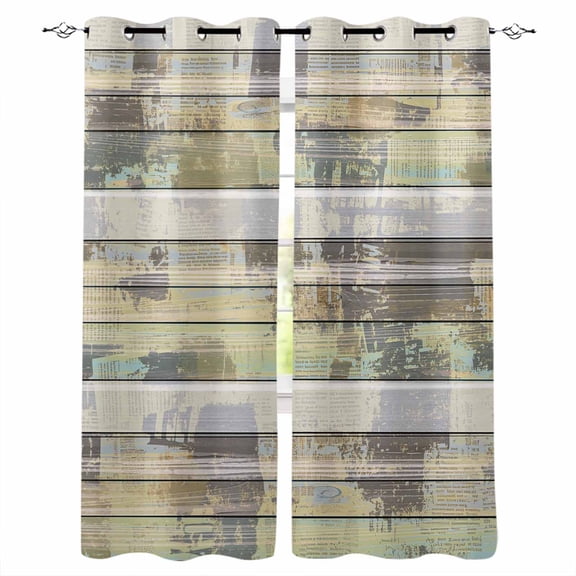Fsddascl Farmhouse Blackout Curtains for Bedroom/Living Room, Thermal Insulated Kitchen Curtains, Rustic Green Brown Wood Grain Mottled Grommet Darkening Window Treatment Drapes 52"x63"x2
