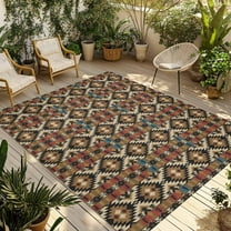 Fsddascl Farmhouse Boho Outdoor Rug for Patio/Deck/Porch, Non-Slip Large Area Rug 6 x 9 Ft, Retro Rustic Abstract Tribal Motifs Indoor Outdoor Rugs Washable Area Rugs, Reversible Camping Rug Carpet