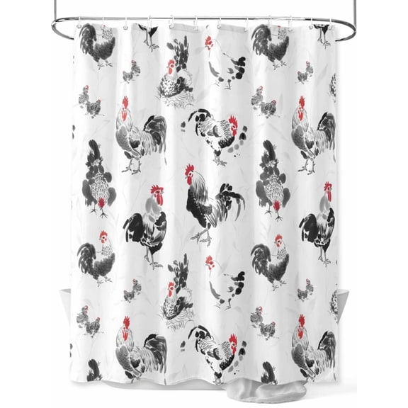 Fsddascl Farmhouse Chicken Shower Curtain Set - Small 36" x 72" Washable Bathtub Curtain with 12 Hooks, Retro Pastoral Feathers Animal Waterproof Fabric Stall Shower Curtains for Bathroom/Bathtub