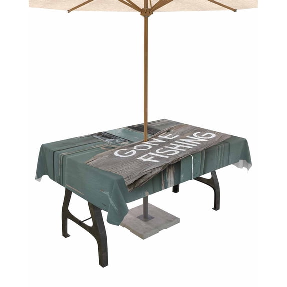 Fsddascl Farmhouse Door Outdoor Tablecloth - 54x80 Inch Rectangle Dining Table Cover, Vintage Abstract Country Wooden Door Waterproof Outdoor Table Cloth with Umbrella Hole & Zipper for Picnic/Patio