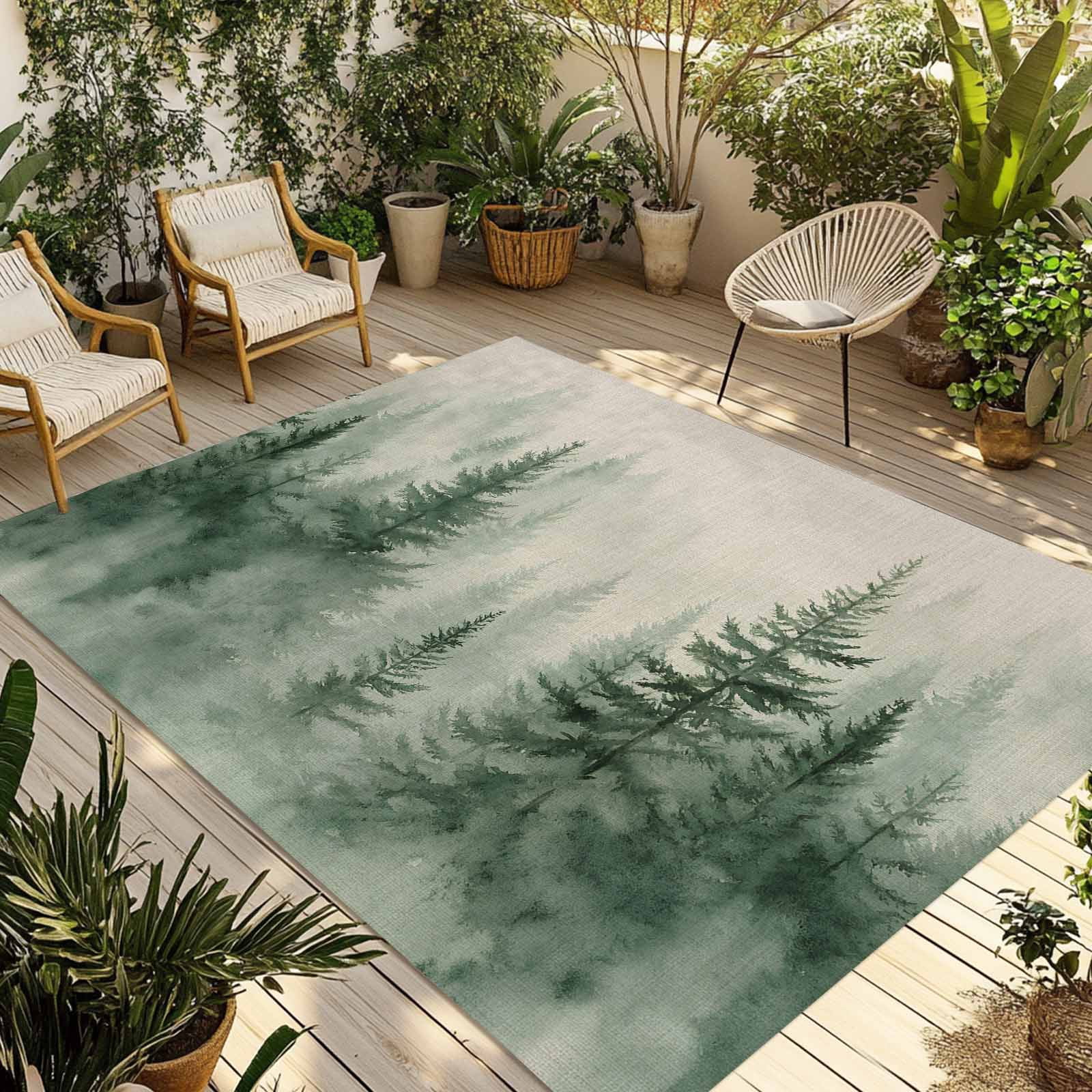 Fsddascl Farmhouse Mist Forest Outdoor Rug for Patio/Deck/Porch, Non ...