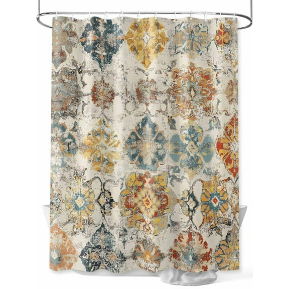 Fsddascl Farmhouse Morocco Shower Curtain Set - Small 36" x 72" Washable Bathtub Curtain with 12 Hooks, Boho Abstract Shabby Texture Art Waterproof Fabric Stall Shower Curtains for Bathroom/Bathtub