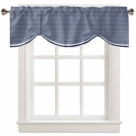 Fsddascl Farmhouse Navy Blue White Striped Tie Up Valance Curtains for Windows, Kitchen Curtains Window Treatments, Modern Stripes Short Window Shades Valances for Bedroom Bathroom Cafe 42"x12"