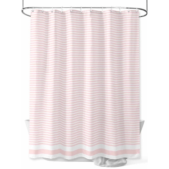 Fsddascl Farmhouse Pink White Striped Shower Curtain Set - 66" x 72" Washable Bathtub Curtain with 12 Hooks, Modern Stripes Waterproof Fabric Stall Shower Curtains for Bathroom/Bathtub Décor