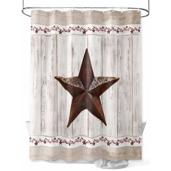 Fsddascl Farmhouse Shower Curtain Set - Small 36" x 72" Washable Bathtub Curtain with 12 Hooks, Rustic Brown Country Star Barn Berry Wooden Waterproof Fabric Stall Shower Curtains for Bathroom
