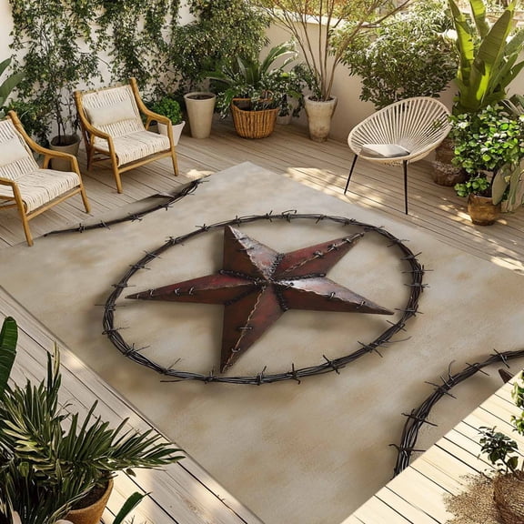 Fsddascl Farmhouse Vintage Outdoor Rug for Patio/Deck/Porch, Non-Slip Large Area Rug 5 x 8 Ft, Brown Country Western Star Art Indoor Outdoor Rugs Washable Area Rugs, Reversible Camping Rug Carpet