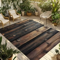 Fsddascl Farmhouse Wooden Outdoor Rug for Patio/Deck/Porch, Non-Slip Large Area Rug 4 x 6 Ft, Brown Modernism Retro Indoor Outdoor Rugs Washable Area Rugs, Reversible Camping Rug Carpet Runner