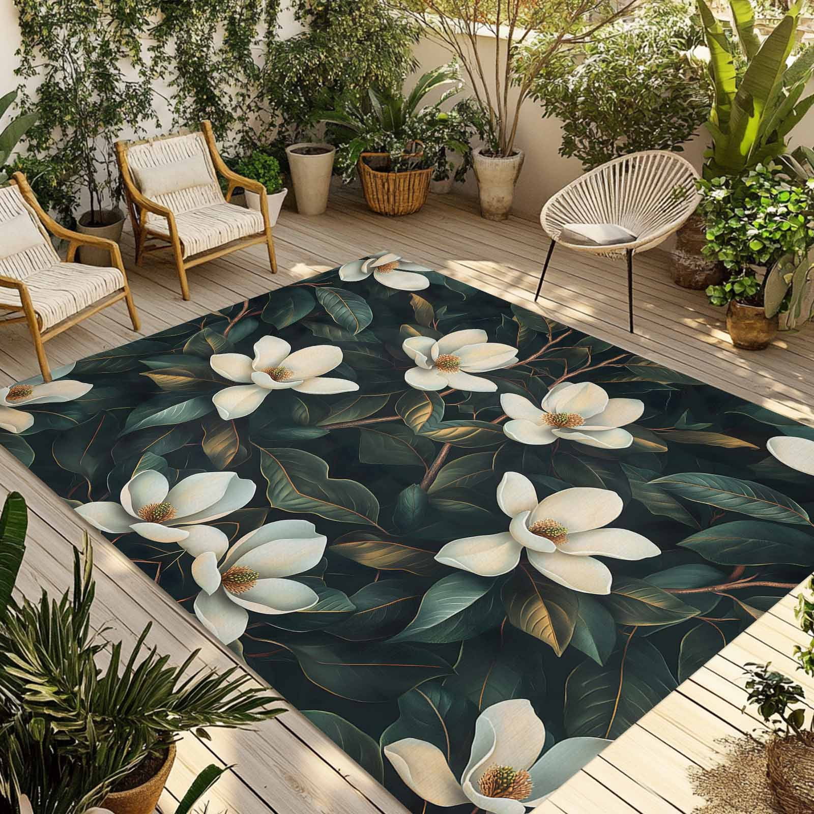 Fsddascl Floral Outdoor Rug for Patio/Deck/Porch, Non-Slip Large Area ...