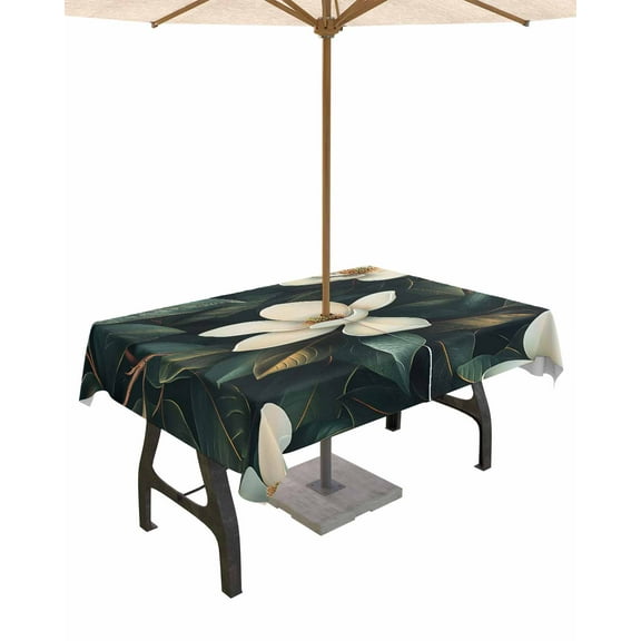 Fsddascl Floral Outdoor Tablecloth - 60x84 Inch Rectangle Dining Table Cover, Botanical Garden Flower Country Nature Farm Leaf Waterproof Outdoor Table Cloth with Umbrella Hole & Zipper for Patio