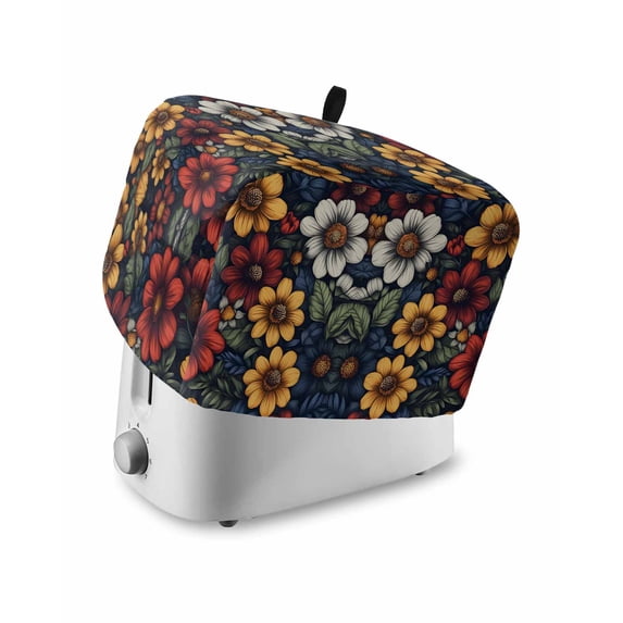 Fsddascl Flower Floral Toaster Cover 4 Slice, Large Kitchen Appliance Covers, Cottagecore Blooms Garden Wildflower Toaster Oven Cover with Loop, Bread Machine Cover Polyester Dust Cover Protection