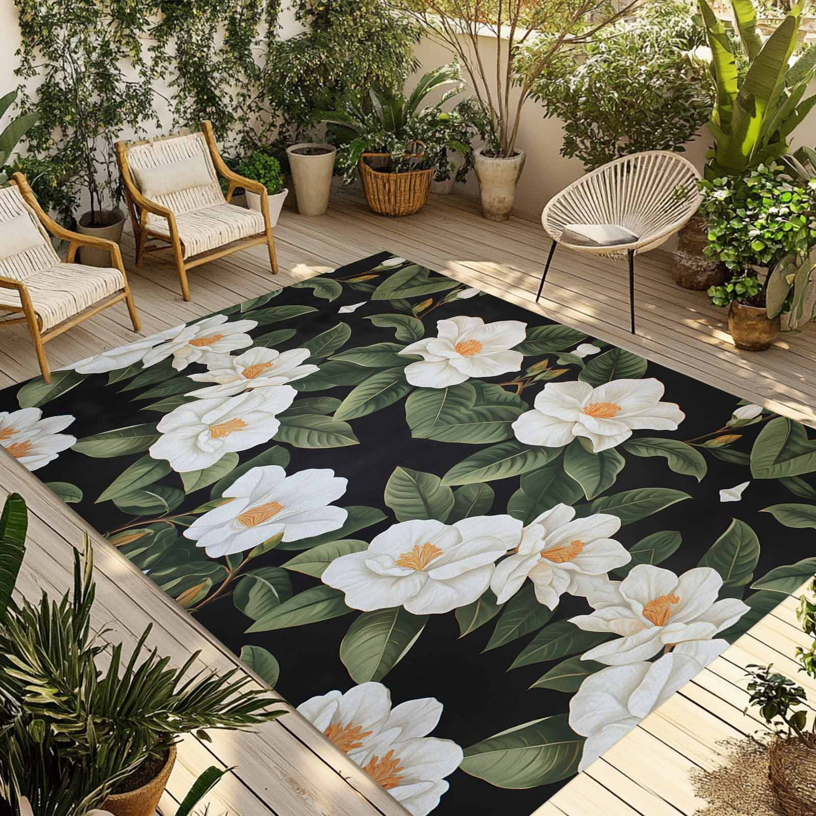 Fsddascl Flower Leaf Outdoor Rug for Patio/Deck/Porch, Non-Slip Large ...