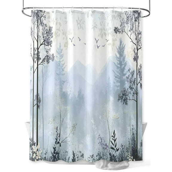 Fsddascl Foggy Forest Shower Curtain Set - 36" x 78" Washable Bathtub Curtain with 12 Hooks, Vintage Mountain Botanical Waterproof Fabric Stall Shower Curtains for Bathroom/Bathtub Décor