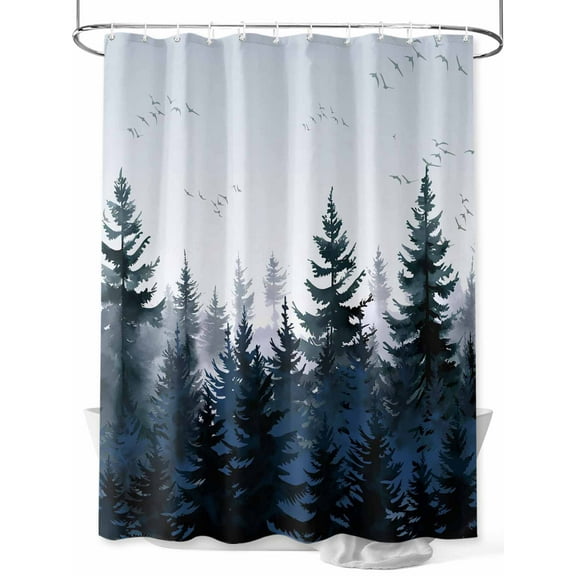 Fsddascl Forest Shower Curtain Set - 48" x 72" Washable Bathtub Curtain with 12 Hooks, Dark Blue Fall Bird Vintage Farmhouse Tree Waterproof Fabric Stall Shower Curtains for Bathroom/Bathtub Décor