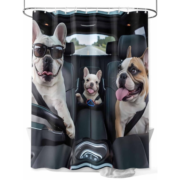 Fsddascl Funny Dog Print Shower Curtain Set - 48" x 72" Washable Bathtub Curtain with 12 Hooks, Summer Modern Driving Animals Waterproof Fabric Stall Shower Curtains for Bathroom/Bathtub Décor