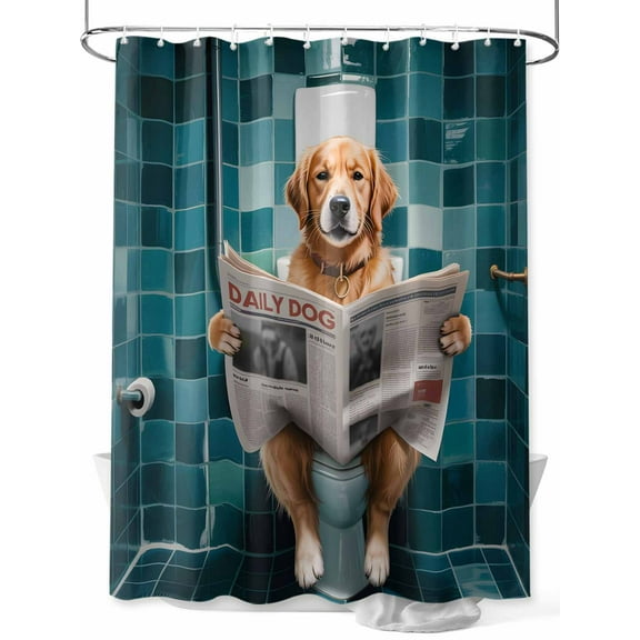 Fsddascl Funny Dogs Shower Curtain Set - Long 72" x 84" Washable Bathtub Curtain with 12 Hooks, Animal Sitting on Toilet Reading Newspaper Waterproof Fabric Stall Shower Curtains for Bathroom/Bathtub