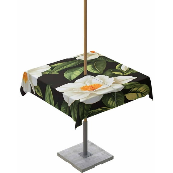 Fsddascl Gardenia Outdoor Tablecloth - 54x54 Inch Square Dining Table Cover, White Summer Flowers Green Leaves Vintage Waterproof Outdoor Table Cloth with Umbrella Hole & Zipper for Picnic/Patio