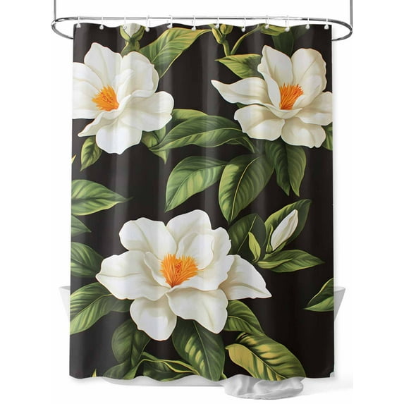 Fsddascl Gardenia Shower Curtain Set - 60" x 72" Washable Bathtub Curtain with 12 Hooks, White Summer Flowers Green Leaves Vintage Waterproof Fabric Stall Shower Curtains for Bathroom/Bathtub Décor