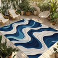 thumbnail image 1 of Fsddascl Geometric Blue Outdoor Rug for Patio/Deck/Porch, Non-Slip Large Area Rug 5 x 8 Ft, Vintage White Stripe Coastal Sea Wave Indoor Outdoor Rugs Washable Area Rugs, Camping Rug Carpet, 1 of 5