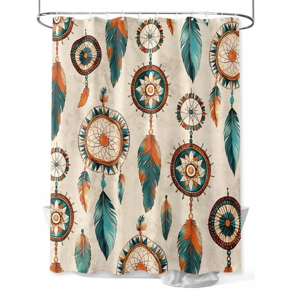 Fsddascl Geometric Feathers Shower Curtain Set - 36" x 78" Washable Bathtub Curtain with 12 Hooks, Boho Ethnic Retro Country Motifs Waterproof Fabric Stall Shower Curtains for Bathroom/Bathtub