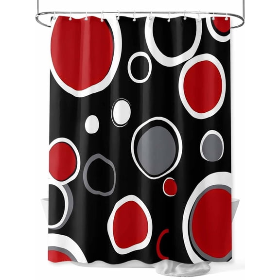 Fsddascl Geometric Red Shower Curtain Set - Small 36" x 72" Washable Bathtub Curtain with 12 Hooks, Modern Black Grey White Abstract Circle Waterproof Fabric Stall Shower Curtains for Bathroom