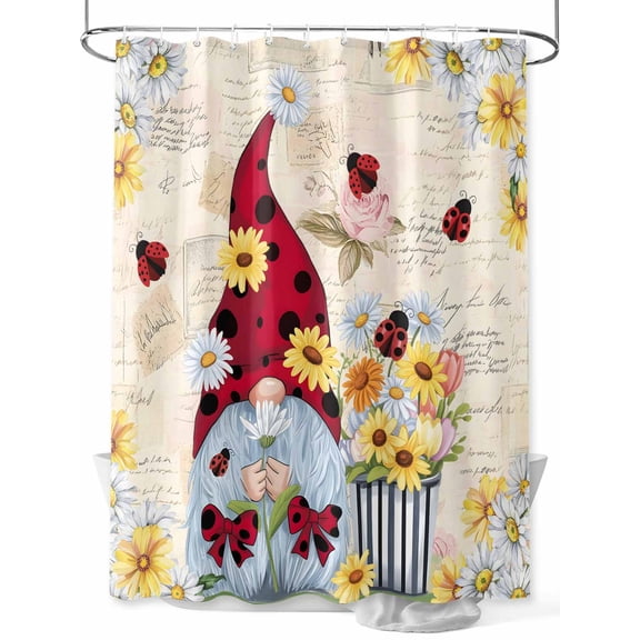 Fsddascl Gnomes Daisy Farmhouse Shower Curtain Set - Small 36" x 72" Washable Bathtub Curtain with 12 Hooks, Pastoral Vintage Garden Floral Waterproof Fabric Stall Shower Curtains for Bathroom