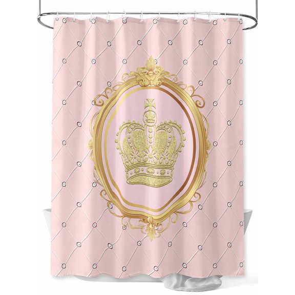 Fsddascl Golden Crown Shower Curtain Set - Small 36" x 72" Washable Bathtub Curtain with 12 Hooks, Pink Cartoon Funny Geometric Plaid Art Waterproof Fabric Stall Shower Curtains for Bathroom/Bathtub