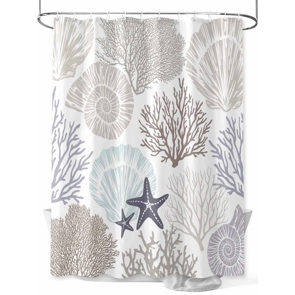 Fsddascl Gray Shell Coral Shower Curtain Set - Extra Long 72" x 96" Washable Bathtub Curtain with 12 Hooks, Coastal Summer Beach Nautical Ocean Waterproof Fabric Stall Shower Curtains for Bathroom