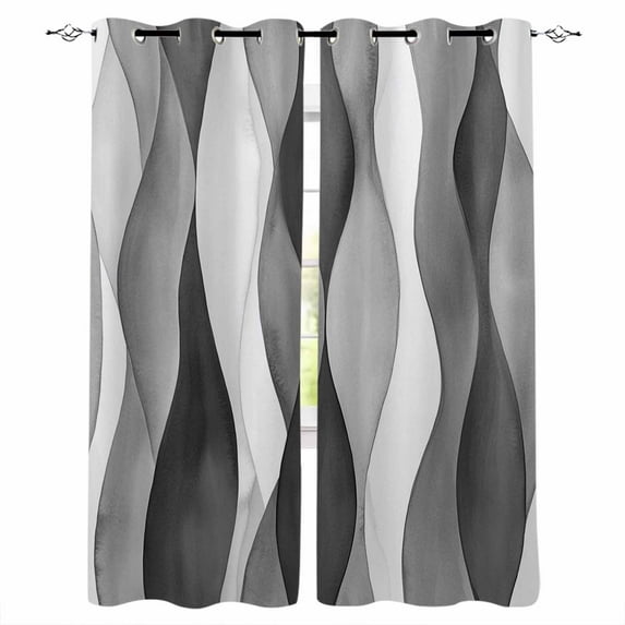 Fsddascl Gray Stripes Blackout Curtains for Bedroom/Living Room, Thermal Insulated Kitchen Curtains, Vintage Farmhouse Greyish Ripple Pattern Grommet Darkening Window Treatment Drapes 42"x63"x2