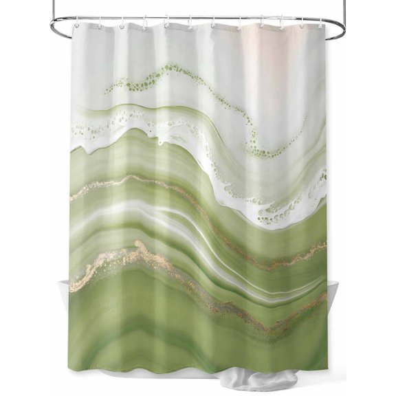 Fsddascl Green Abstract Shower Curtain Set - Extra Long 72" x 96" Washable Bathtub Curtain with 12 Hooks, Waves Gradient Water Ripple Striped Waterproof Fabric Stall Shower Curtains for Bathroom