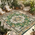thumbnail image 1 of Fsddascl Green Boho Outdoor Rug for Patio/Deck/Porch, Non-Slip Large Area Rug 5 x 8 Ft, Farmhouse Tribal Vintage Tribal Texture Indoor Outdoor Rugs Washable Area Rugs, Reversible Camping Rug Carpet, 1 of 5